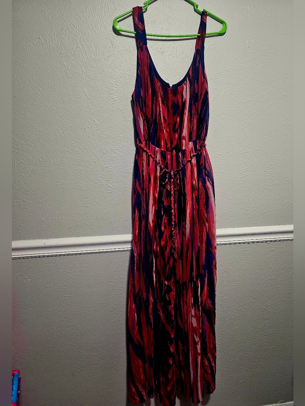 Sleeveless Maxi Dress in Red and Blue Abstract Print